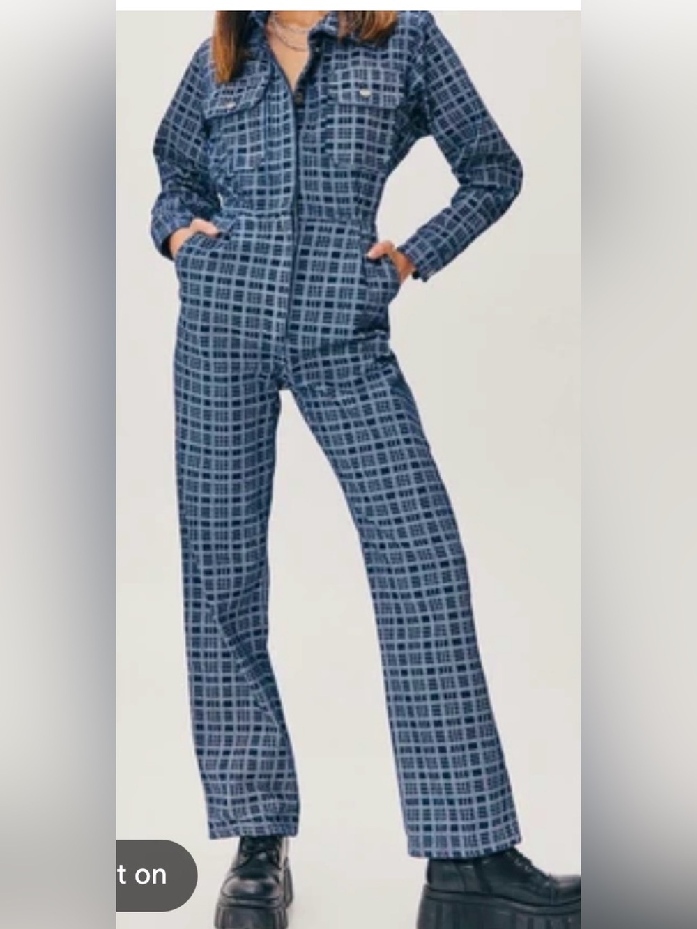 Nasty Gal Women Dark Plaid Denim Jumpsuit Boiler Suit Sz 8